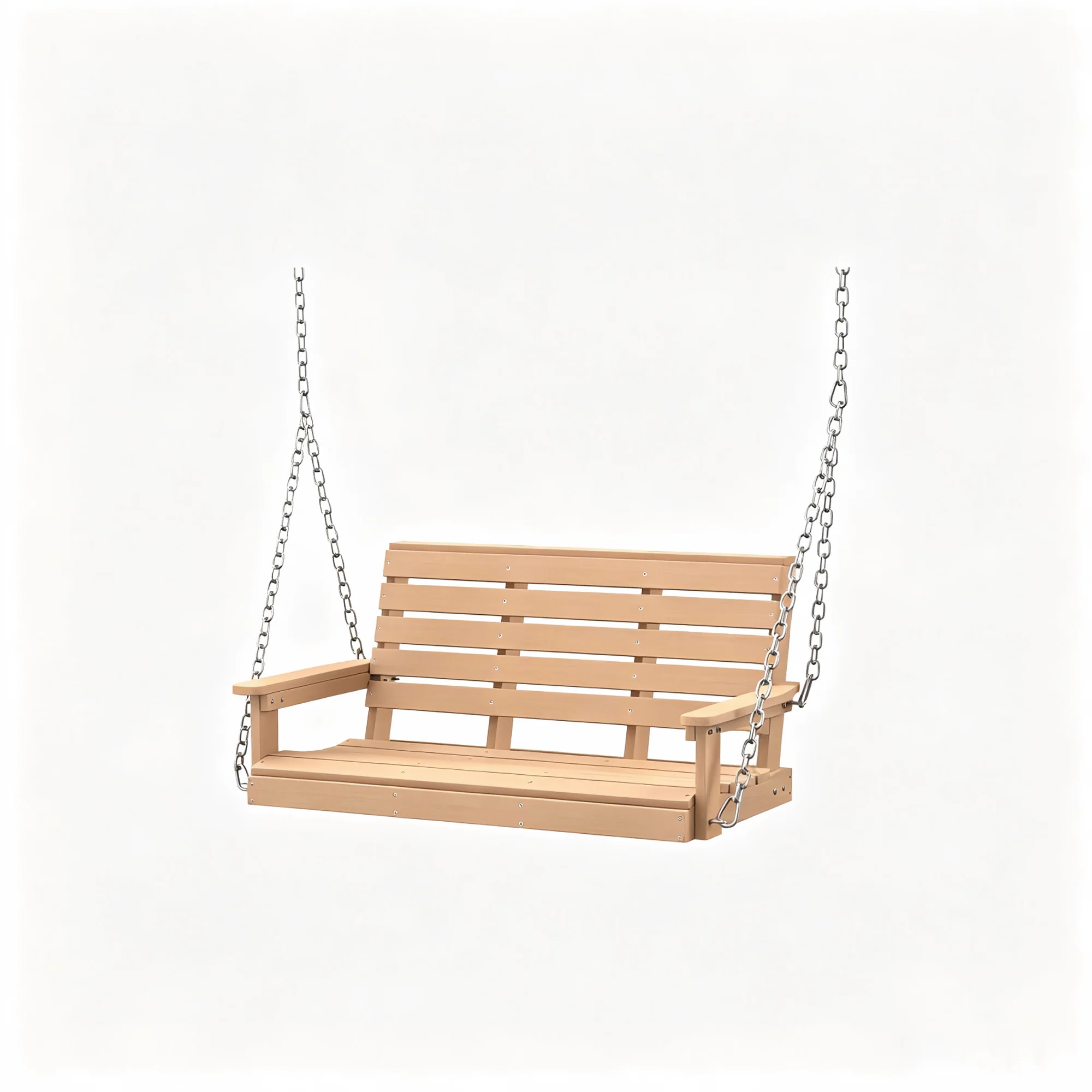 HDPE 2-Seat Porch Swing, 660 LBS Hanging Chair Outdoor, Natural All-Weather & Fade Resistant, Adjustable Hanging Chains, Ergonomic Comfort, Waterproof Heavy Duty Patio Bench Swing