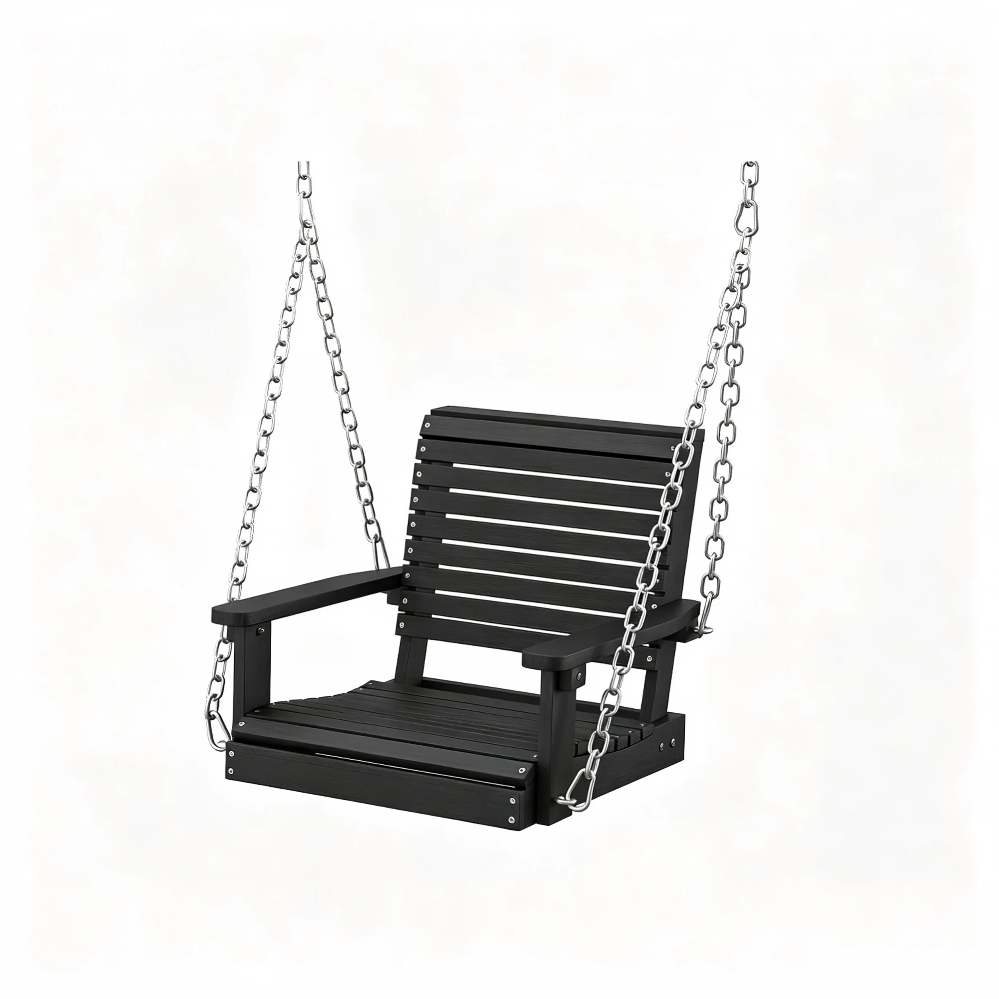 HDPE Single Porch Swing, Heavy Duty Swing Chair Outdoor, Natural All-Weather & Fade Resistant, Ergonomic Comfort, Waterproof Porch Swing with 2 Adjustable Chains for Garden, Yard & Patio