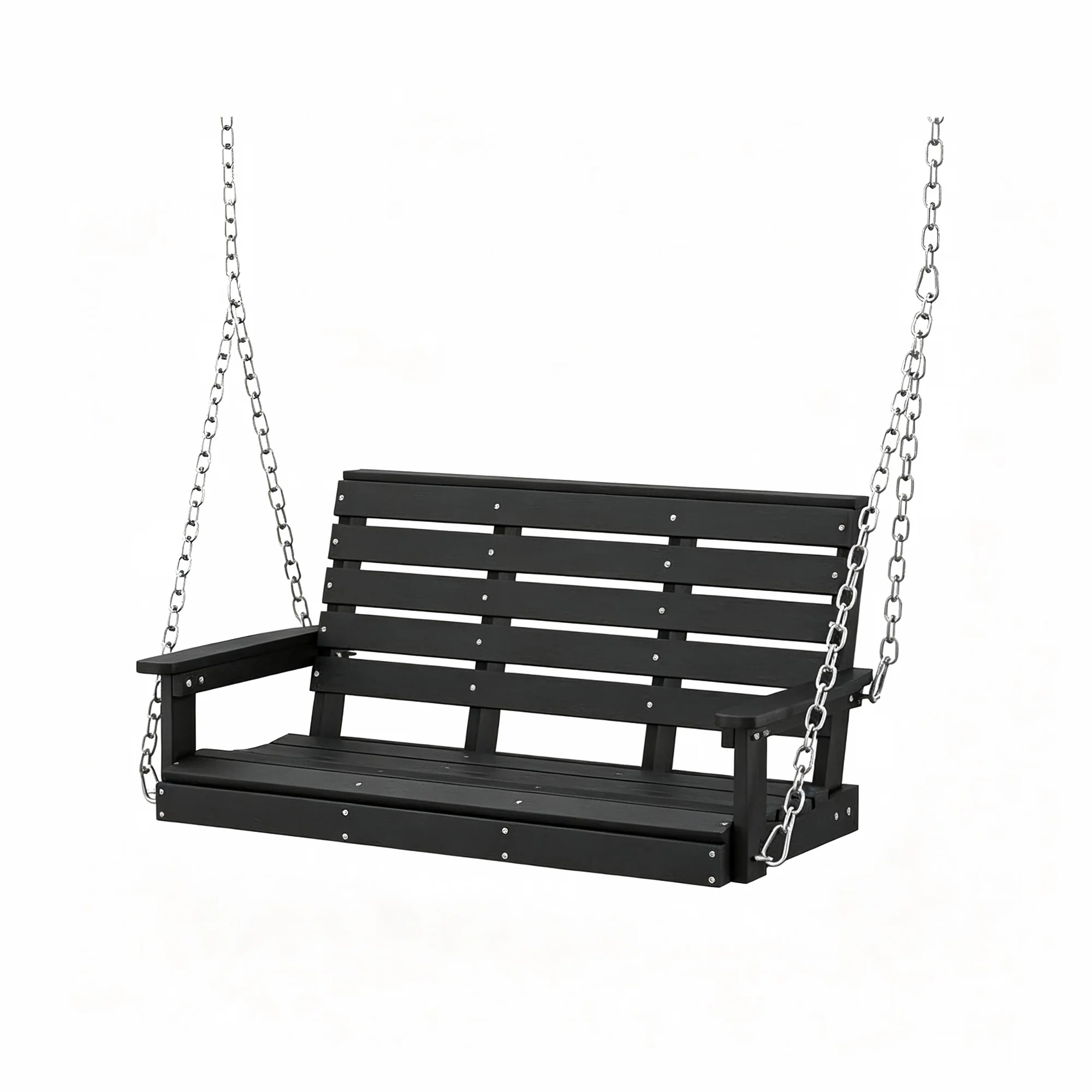 HDPE 2-Seat Porch Swing, 660 LBS Hanging Chair Outdoor, Natural All-Weather & Fade Resistant, Adjustable Hanging Chains, Ergonomic Comfort, Waterproof Heavy Duty Patio Bench Swing