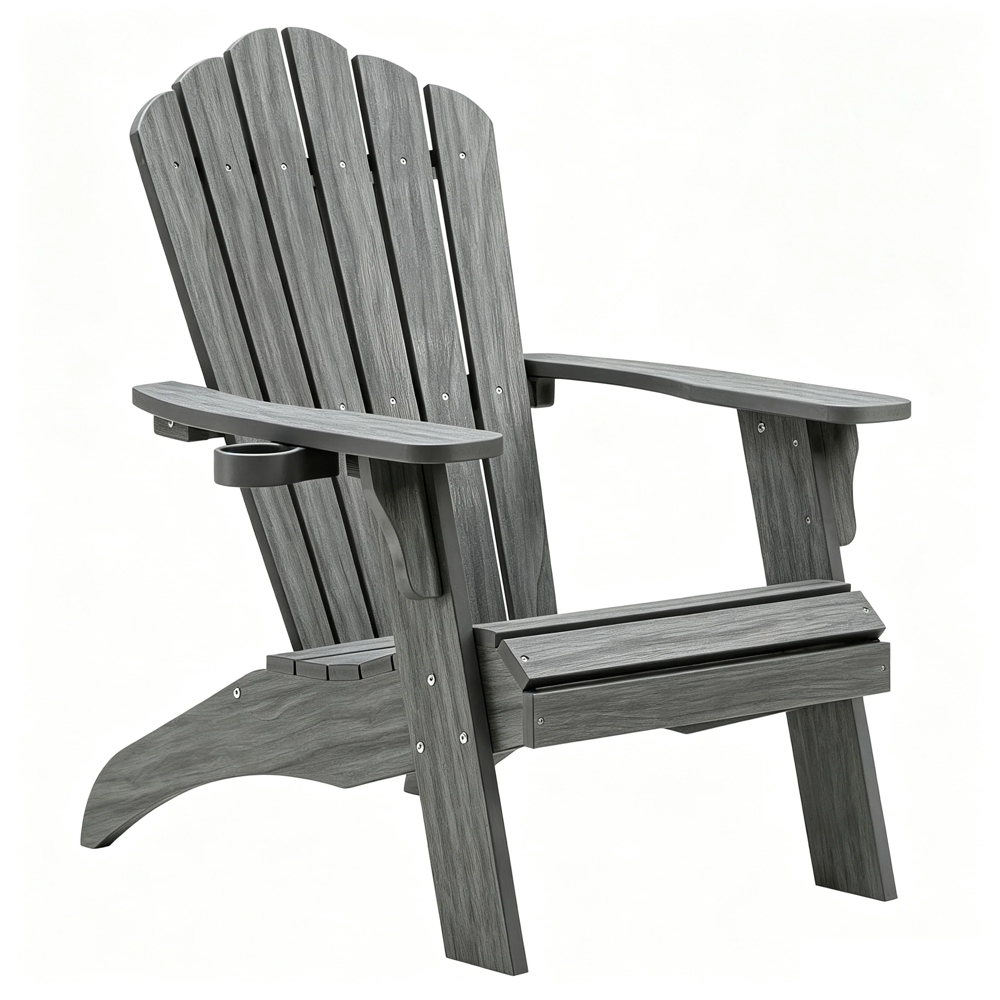 Oversized Adirondack Chairs with Cup Holder, Dark Gray Poly Lumber Patio Chairs,350Lbs Support, All Weather Patio Chairs for Fire Pit Deck Backyard Patio Outdoor Garden