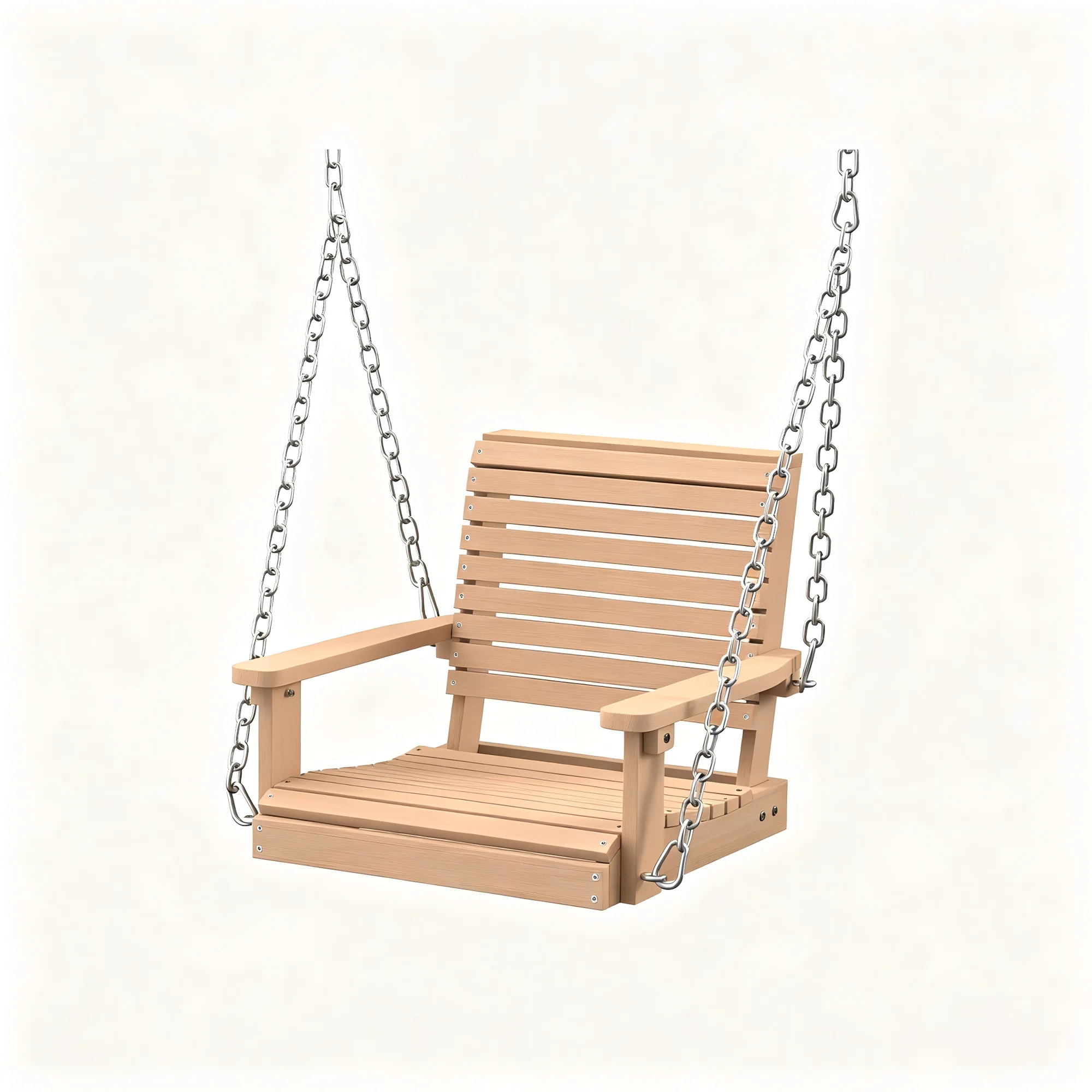 HDPE Single Porch Swing, Heavy Duty Swing Chair Outdoor, Natural All-Weather & Fade Resistant, Ergonomic Comfort, Waterproof Porch Swing with 2 Adjustable Chains for Garden, Yard & Patio